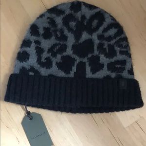 NWT All saints black and grey leopard cheetah print wool beanie hat